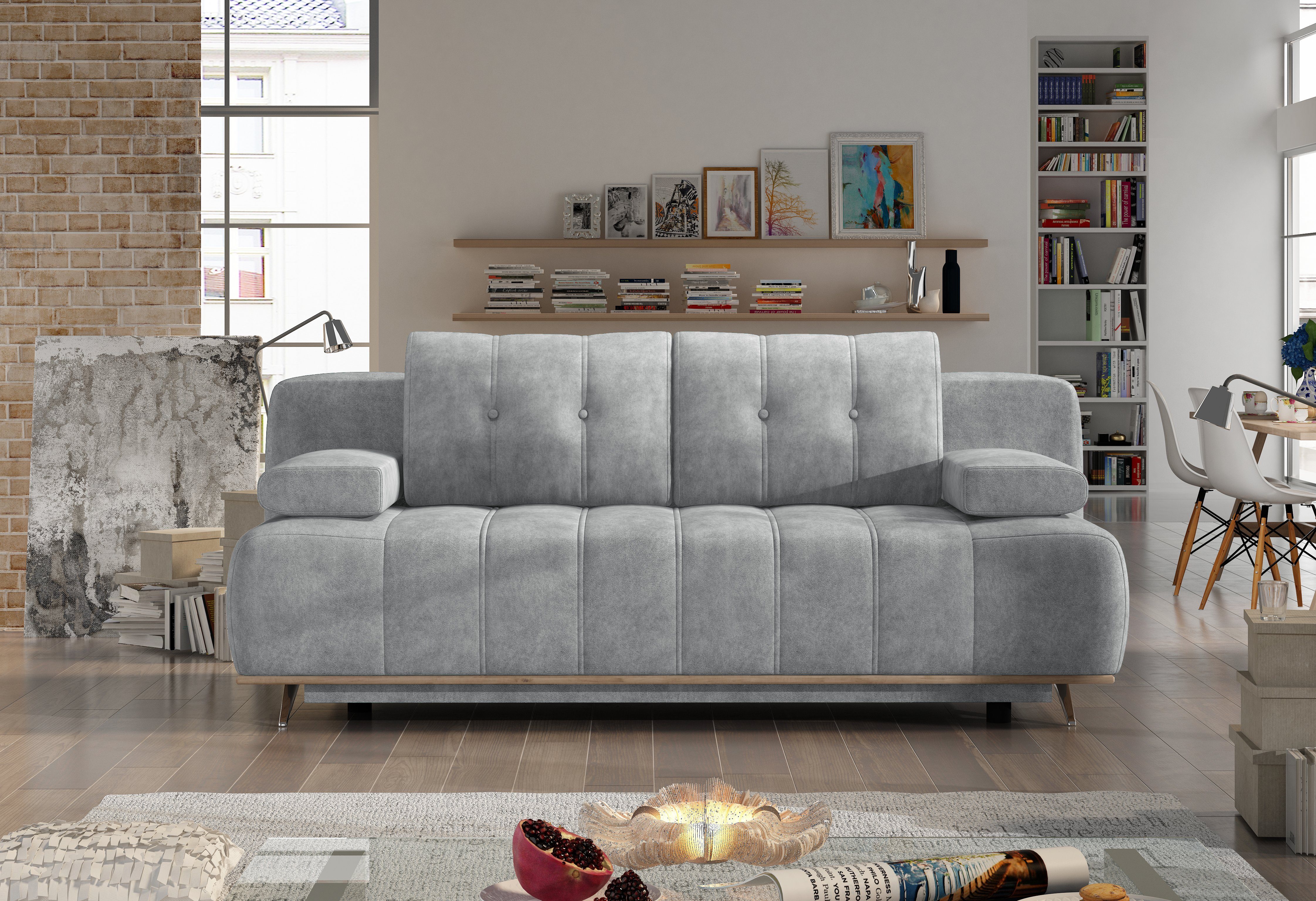 Rückenkissen Big-Sofa Stauraum, Sofa Mevio mit Bettfunktion, Bettkasten, Schlafsofa mit grau, mit Dreams 2