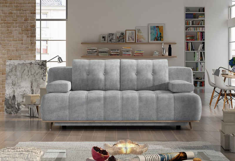 Sofa Dreams Big-Sofa »Schlafsofa Mevio grau«, mit Bettfunktion, mit Bettkasten, mit Stauraum, 2 Rückenkissen