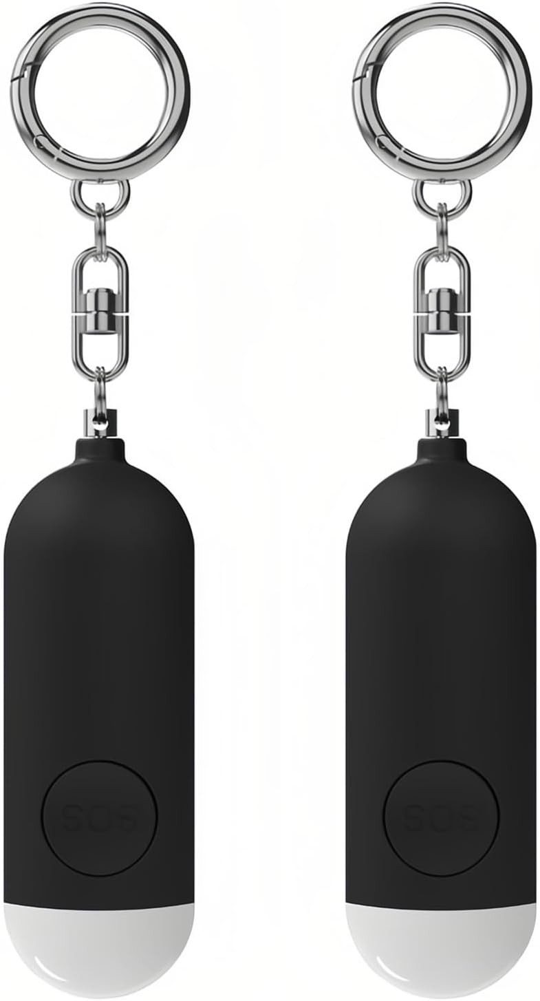 Schwarzweißfilm 2 Pack Taschenalarm 130dB LED Akku Schlüsselanhänger Schwarz