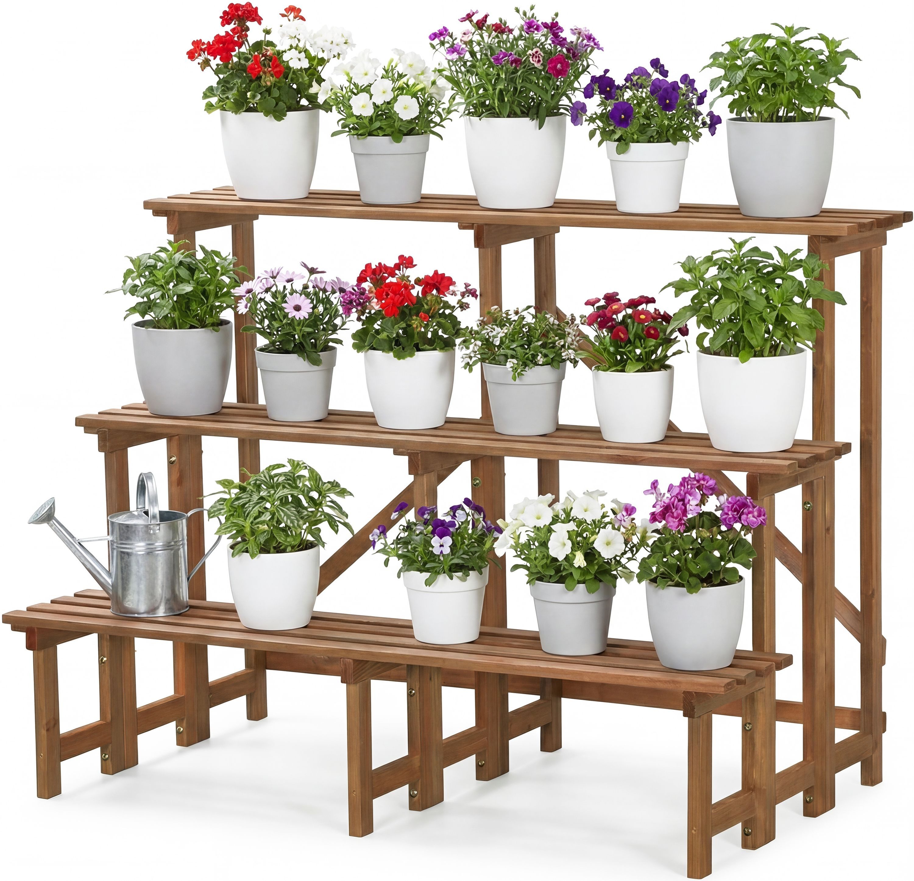 needs&wants® Blumenständer Pflanzentreppe Pflanzenständer Blumentreppe Pflanzenregal Blumenregal, Outdoor Indoor Balkon draußen Blumenleiter Pflanzleiter Pflanztreppe