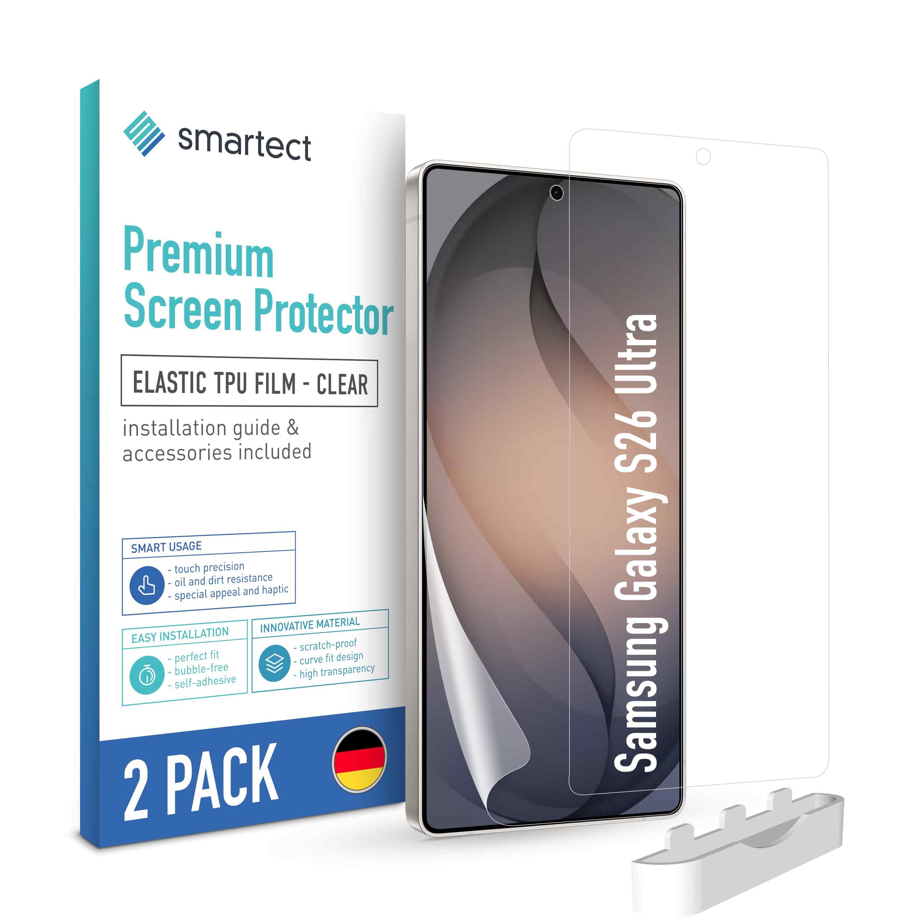 smartect Displayschutzfolie 2X TPU Schutzfolie Klar für Samsung Galaxy S26 Ultra für Samsung Galaxy S26 Ultra, Set, 2 Stück, Ultra-klar, Kratzfest, Blasenfrei, Oleophob, Fingerabdruck kompatibel
