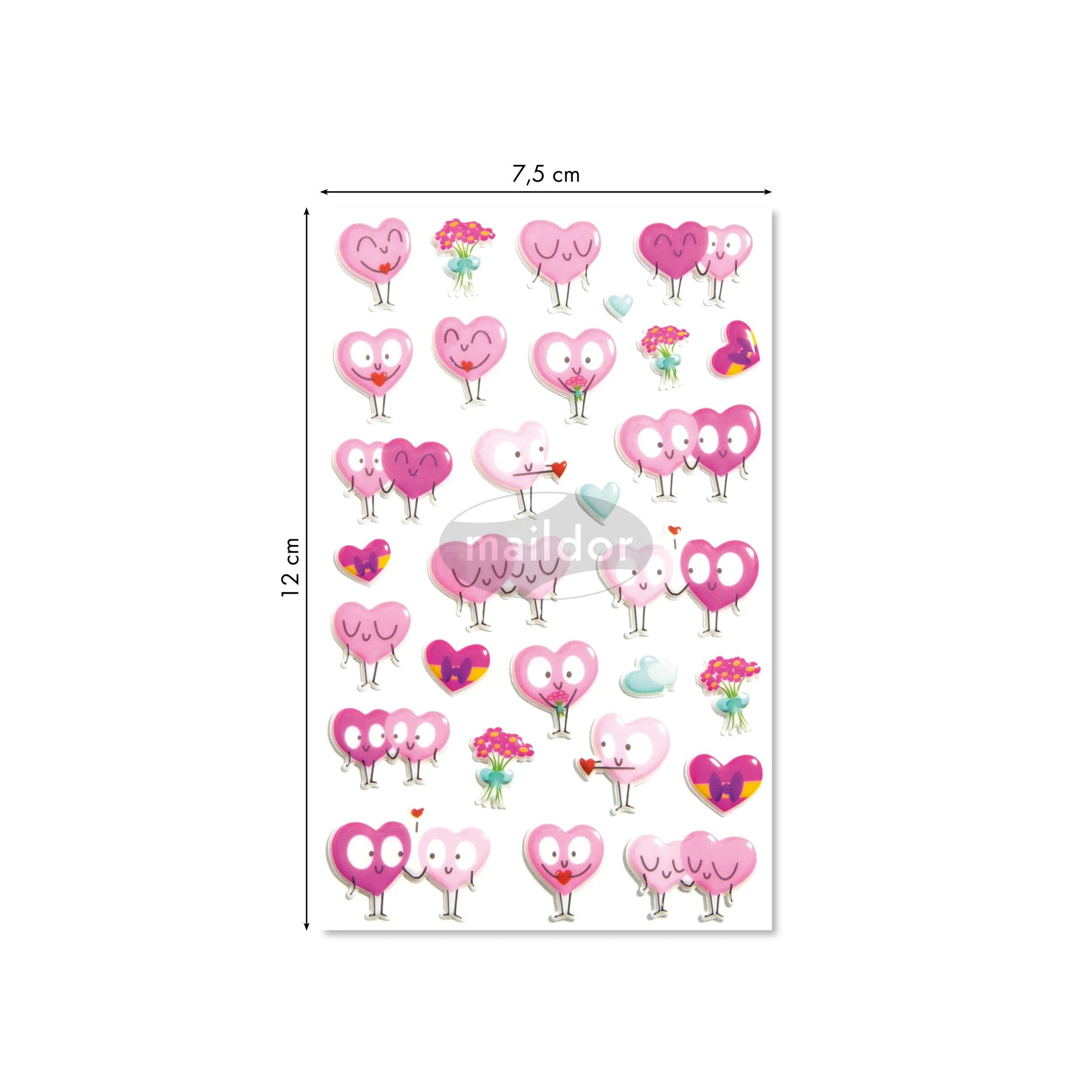 maildor Sticker 10x Cooky, 1 Stickerbogen 7,5x12cm, Herzen - Mehrfarbig CY105C, 3D-Sticker