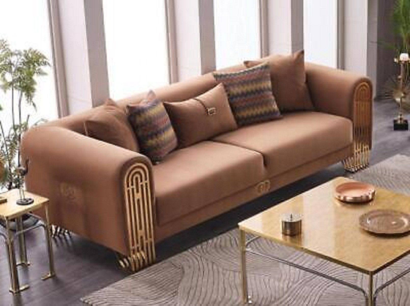 in 3 Made Couch, Sofa 1 Edelstahl Moderner Luxus 3-Sitzer Polstersofas sitzer Europa Textilmöbel Teile, JVmoebel