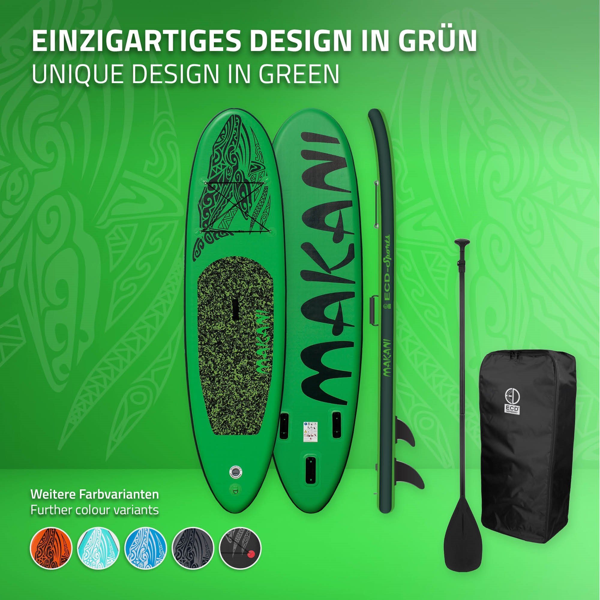 ECD Germany SUP-Board Aufblasbares Stand Tragetasche 320x82x15cm Makani 150kg Surfboard, Paddle Zubehör Up PVC Grün Board Pumpe bis