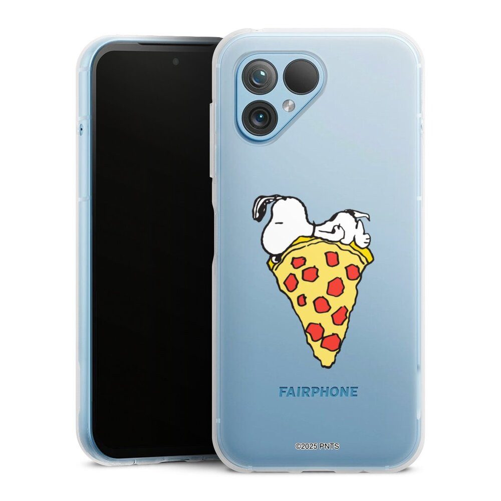DeinDesign Handyhülle Peanuts Pizza Snoopy Snoopy Pizza Transparent, Fairphone 5 Silikon Hülle Bumper Case Handy Schutzhülle
