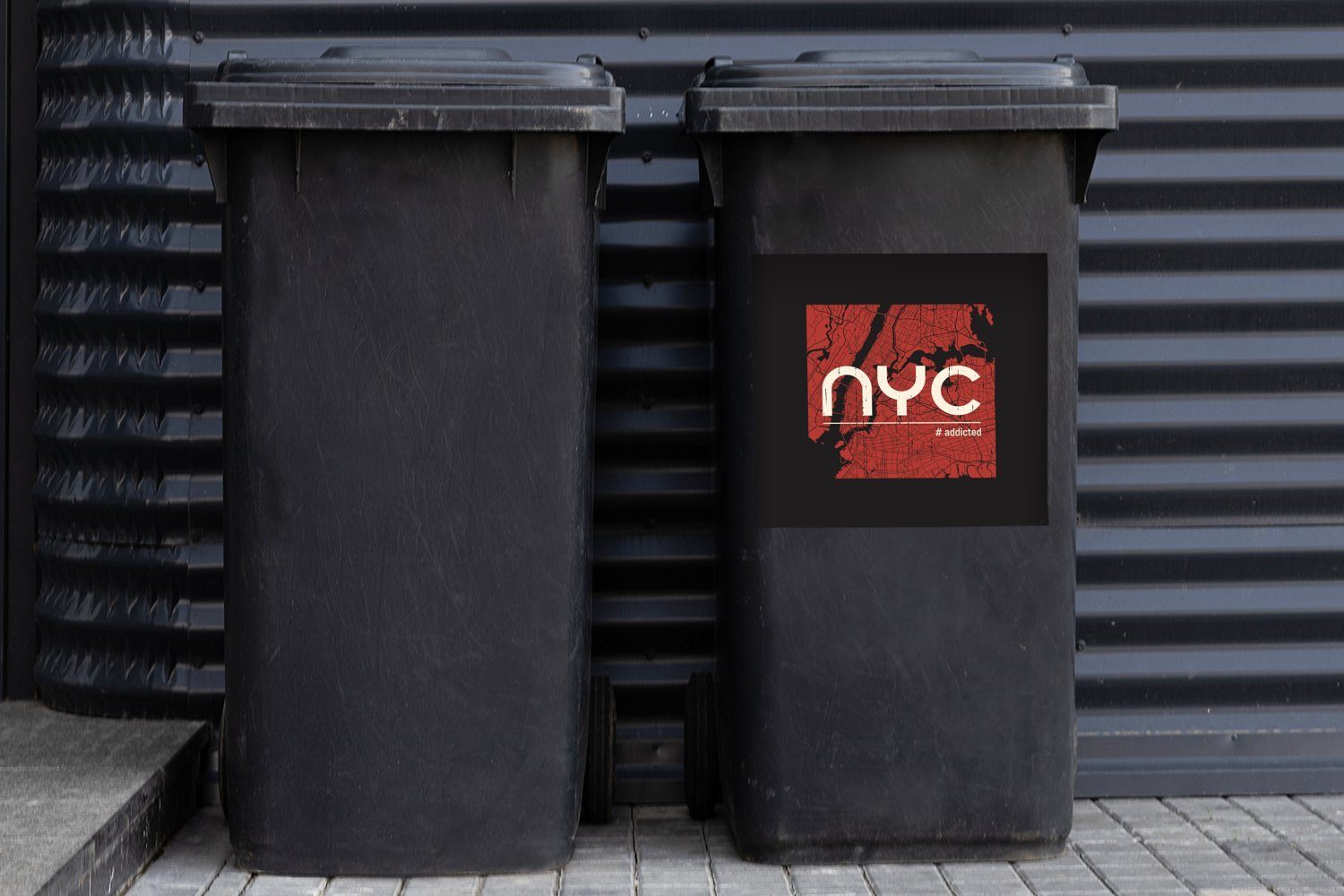 Rot Container, (1 Wandsticker St), New Abfalbehälter Mülltonne, - Mülleimer-aufkleber, MuchoWow Schwarz York - Sticker,