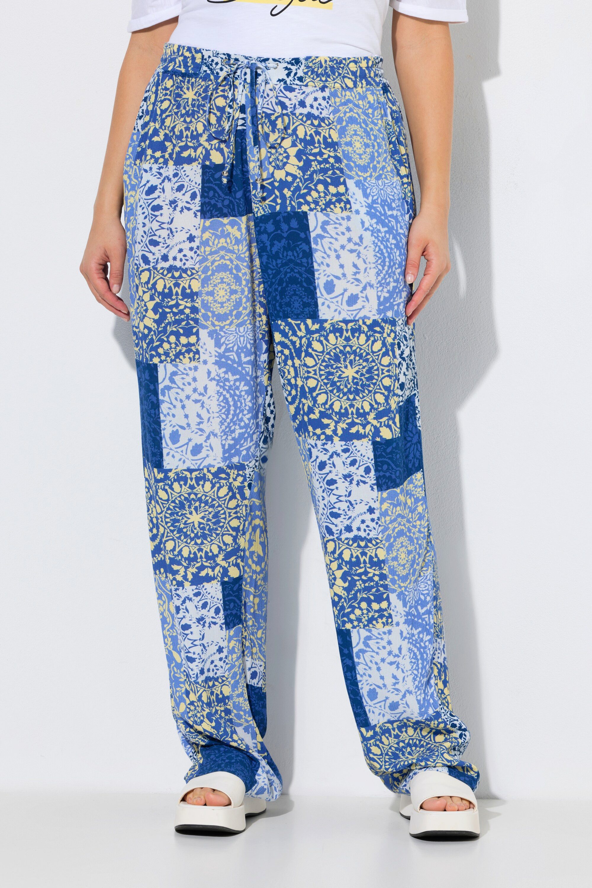 Ulla Popken Schlupfhose Hose Rose Patchmuster weites Bein Elastikbund