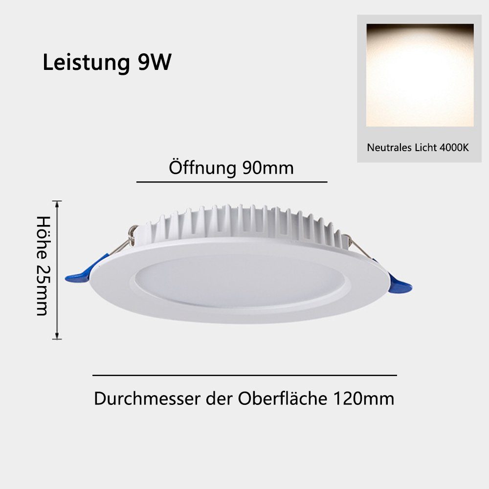 GelldG LED Einbaustrahler LED Einbaustrahler Ultra Flach LED Spots Dimmbar  9W Einbauleuchten | Alle Lampen