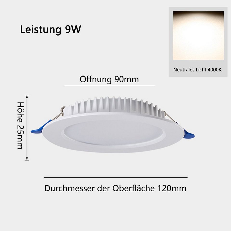 GelldG LED Einbaustrahler LED Einbaustrahler Ultra Flach LED Spots Dimmbar  9W Einbauleuchten