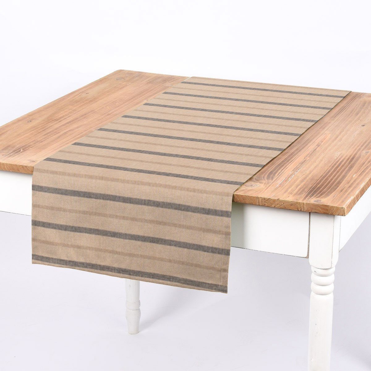 SCHÖNER LEBEN. Tischläufer Riviera Stripe Small Streifen natur blau, handmade