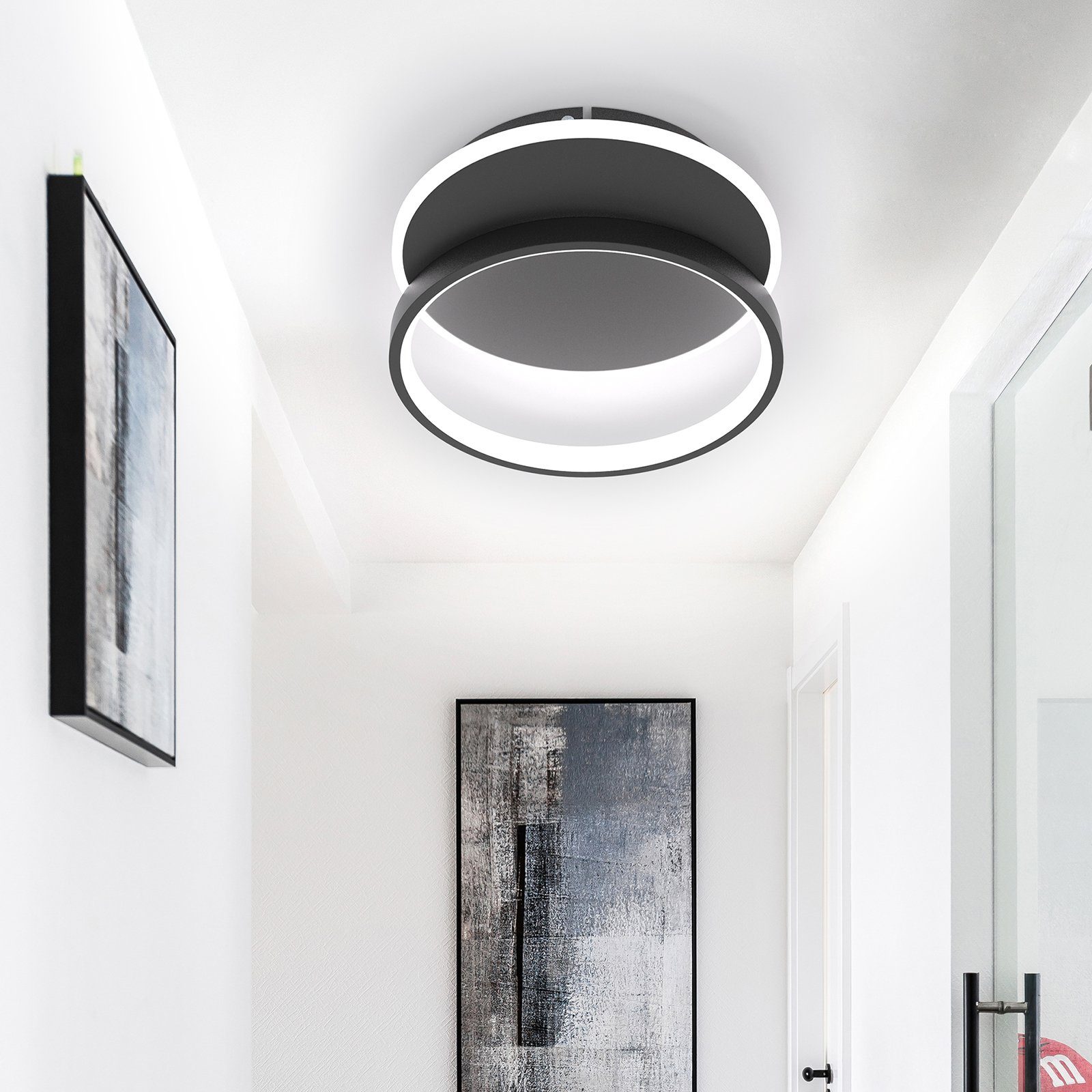 ZMH LED Deckenleuchte Dimmbar LED mit Wohnzimmer Tageslichtweiß, 2 Ring, 35W, 2800lm schwarz fest integriert, Deckenlampe Rund