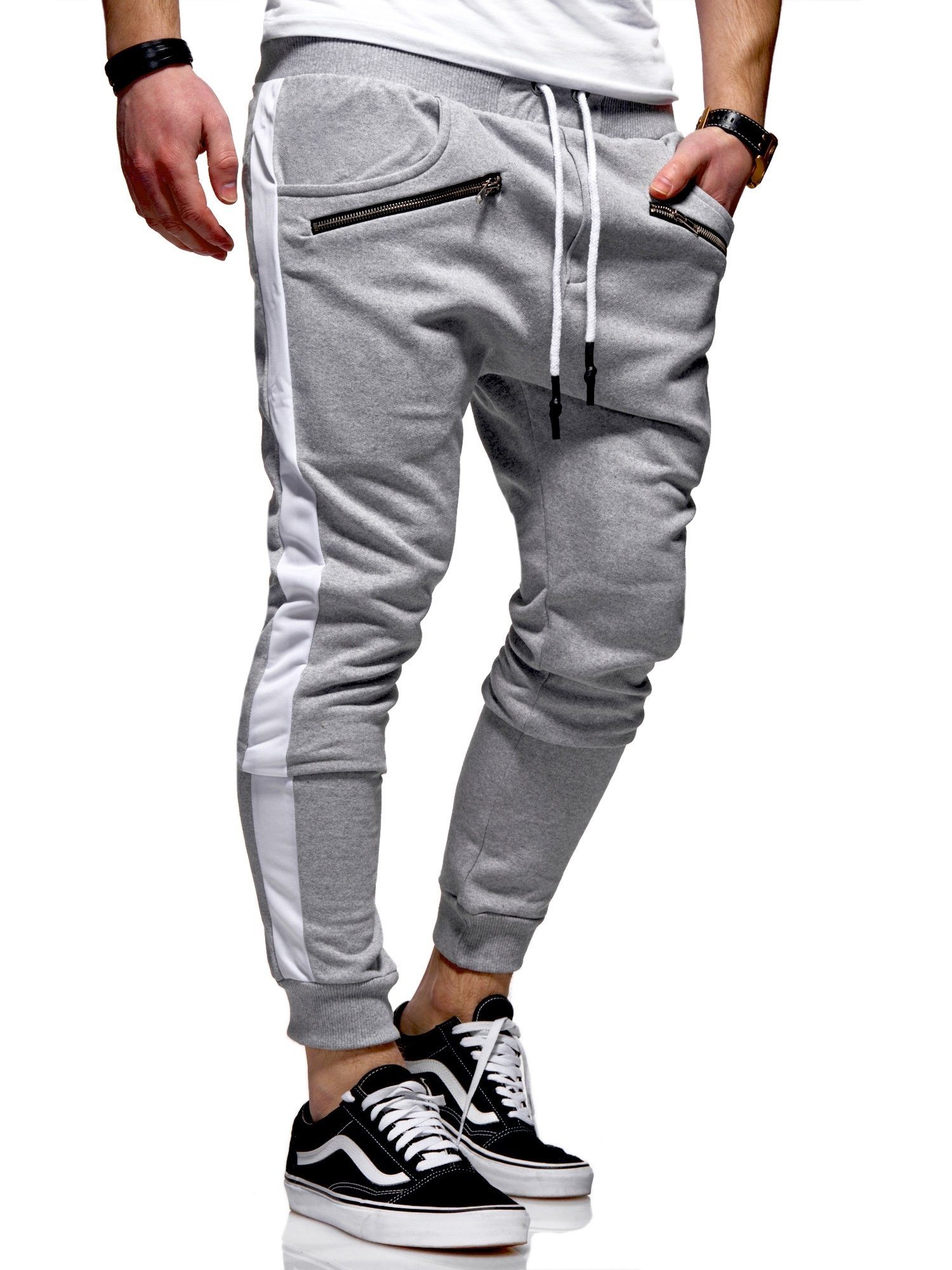 behype Sweathose TRACK-ZIP im Slim-Fit-Schnitt grau | Jogginghosen