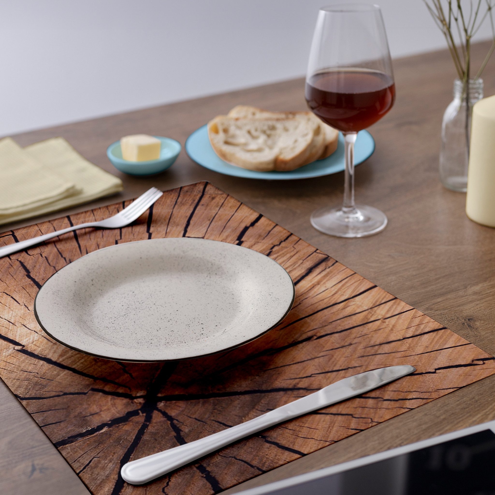 matches21 HOME & HOBBY Platzset Abwaschbare Tischsets 4er Set Baumstamm Holz-Optik, (4-St), Platzsets als Tisch-Untersetzer und Tisch-Deko für Esstisch Teller