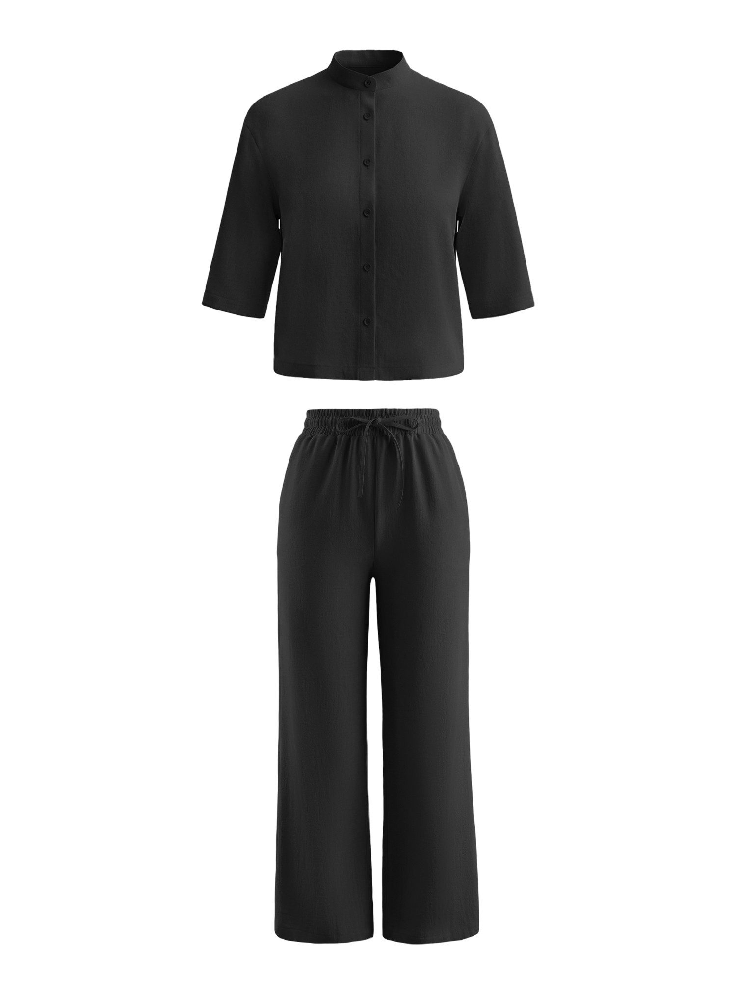 Imily Bela Hausanzug Damen 2-teilige Sets (Set, 2 tlg., Kurzärmeliges Top mit Knopfleiste; Hose mit Kordelzug) einfarbig