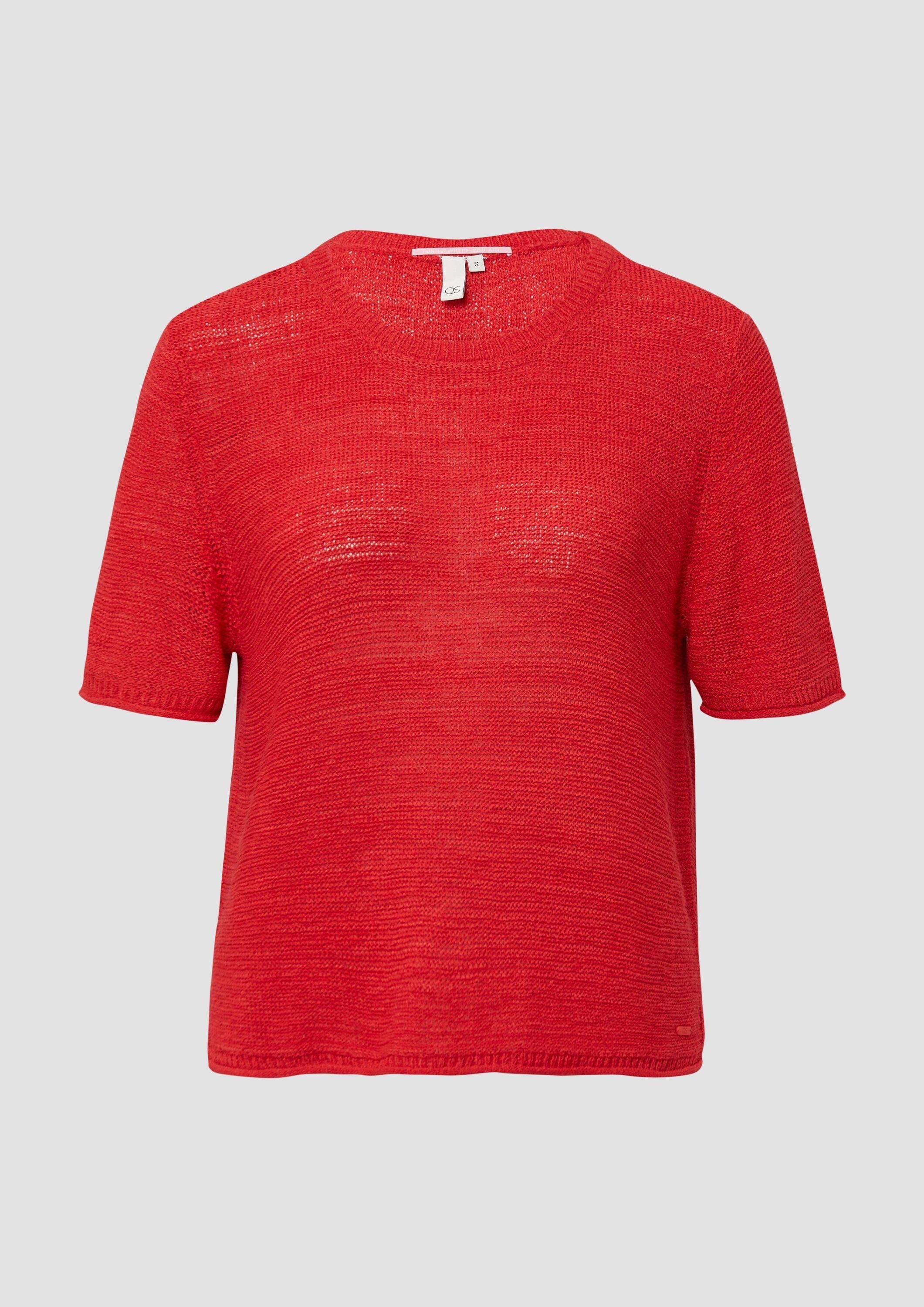 QS Kurzarmpullover Strickpullover Kurzarmpullover aus Bändchengarn