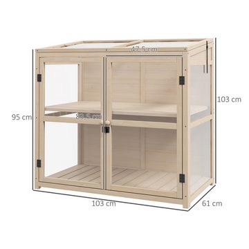 Outsunny Hochbeet Frühbeet aus Holz Gewächshaus mit Doppeltür, Dachfenster (Treibhaus, 1 St., Anzuchtbeet), für Garten, Balkon, Natur, 103 x 61 x 103 cm