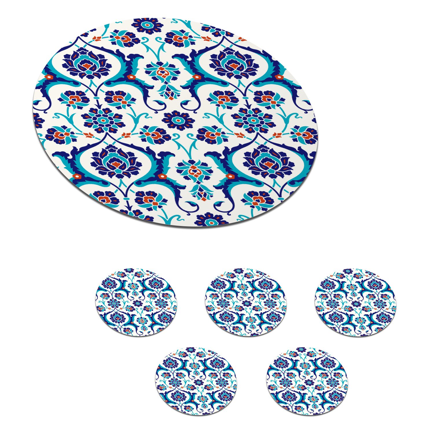 MuchoWow Glasuntersetzer Blumen - Muster - Blau, Zubehör für Gläser, 6-tlg., Getränkeuntersetzer, Tassenuntersetzer, Korkuntersetzer, Tasse, Becher