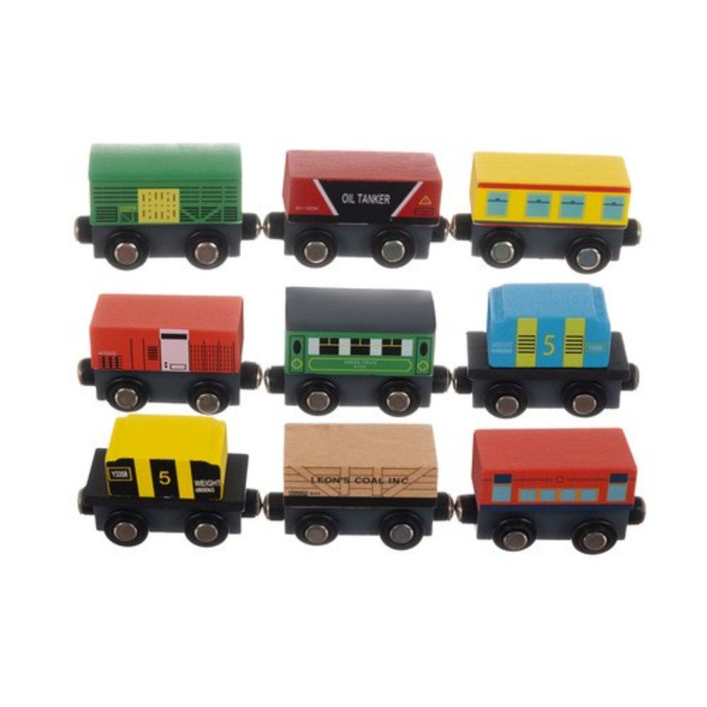 KRUZZEL Spielzeug-Eisenbahn Holzeisenbahn Magnetzug Lokomotive, (Set, 12-tlg., Holzspielzeug), Magnetbahn 3 Lokos 9 Waggons