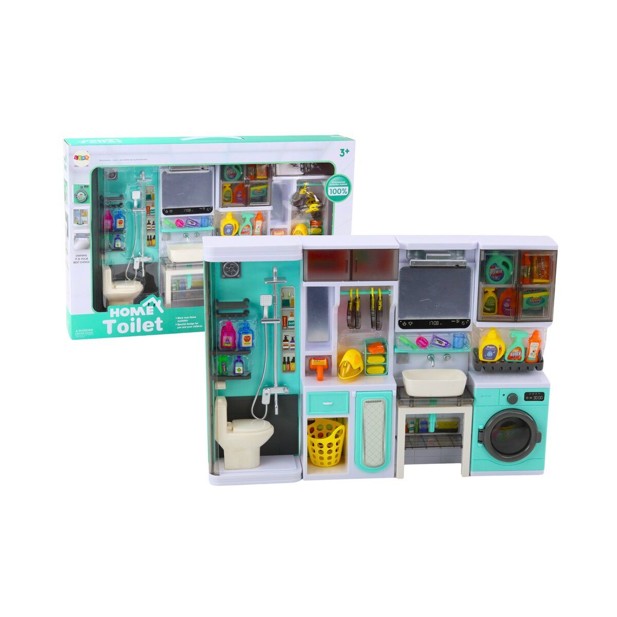 Wisam Wasserspielzeug Badezimmer-Spielset 4in1, Dusche, WC, Waschmaschine, Zubehör, Kunststoff