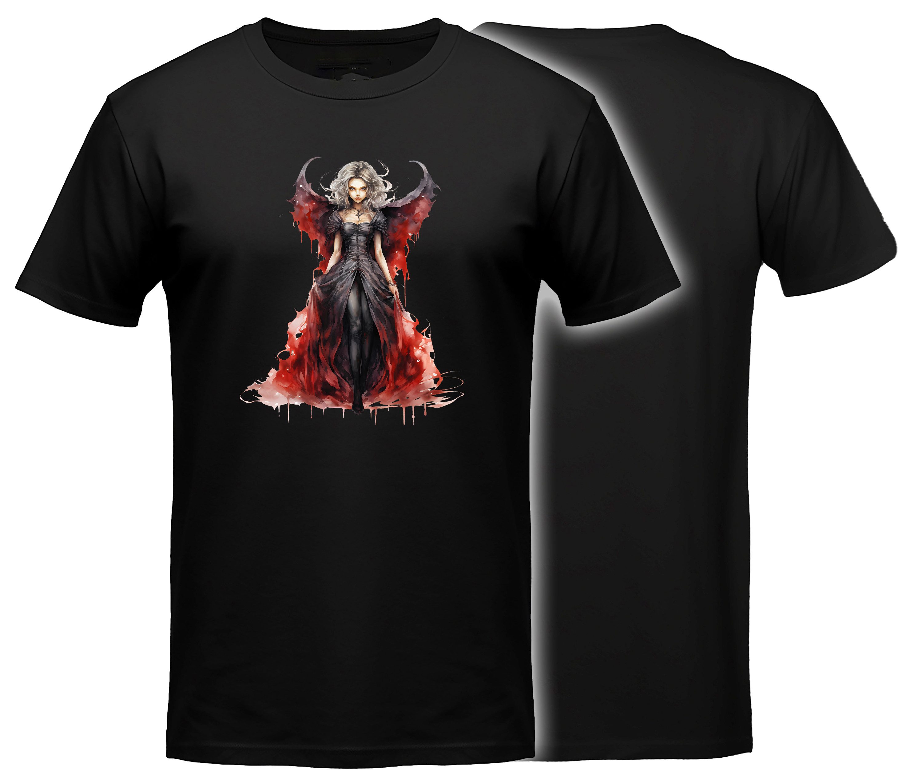 MyDesign24 T-Shirt Gothic kurzarm Shirt - Mystische Frau Halloween T-Shirt schwarz Regular Fit Gr.S i417