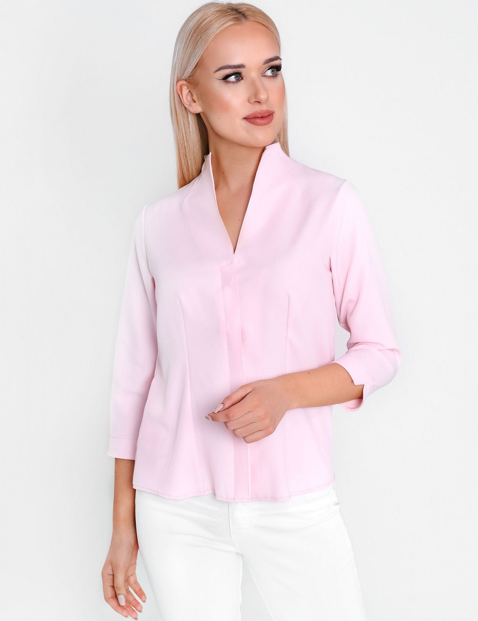 HEVENTON Klassische Bluse 3/4-Ärmel, Business-Bluse mit Kelchkragen, bügelleicht