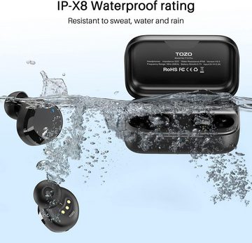 TOZO hochwertigen Klang In-Ear-Kopfhörer (IPX8 wasserdicht, Nano-Beschichtung für 30 Minuten 1 Meter Tiefe, ideal für Sport und Fitnessstudio, Touch-Steuerung., Qualcomm-Chip für hochwertigen Klang Rauschunterdrückung, wasserdichte)