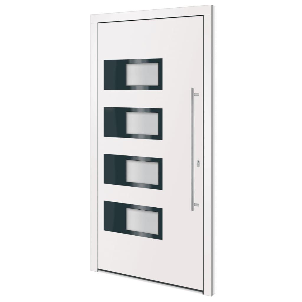 vidaXL Haustür Haustür Weiß 100x200 cm Aluminium und PVC Haus Eingangstür Glas-Elemen