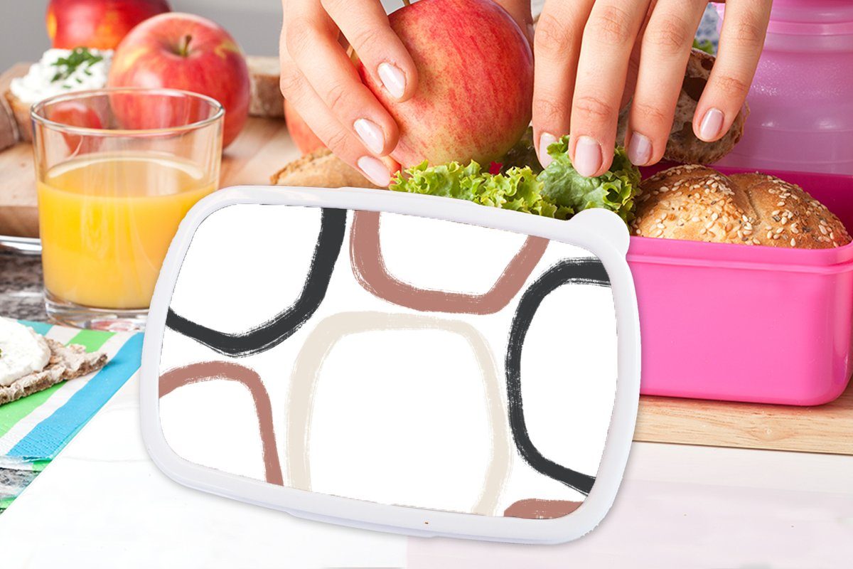 MuchoWow Lunchbox Minimalismus - Geometrische für Brotbox - rosa Kunststoff - Snackbox, Formen Kinder, Brotdose Mädchen, Pastell Muster, Kunststoff, (2-tlg), Erwachsene