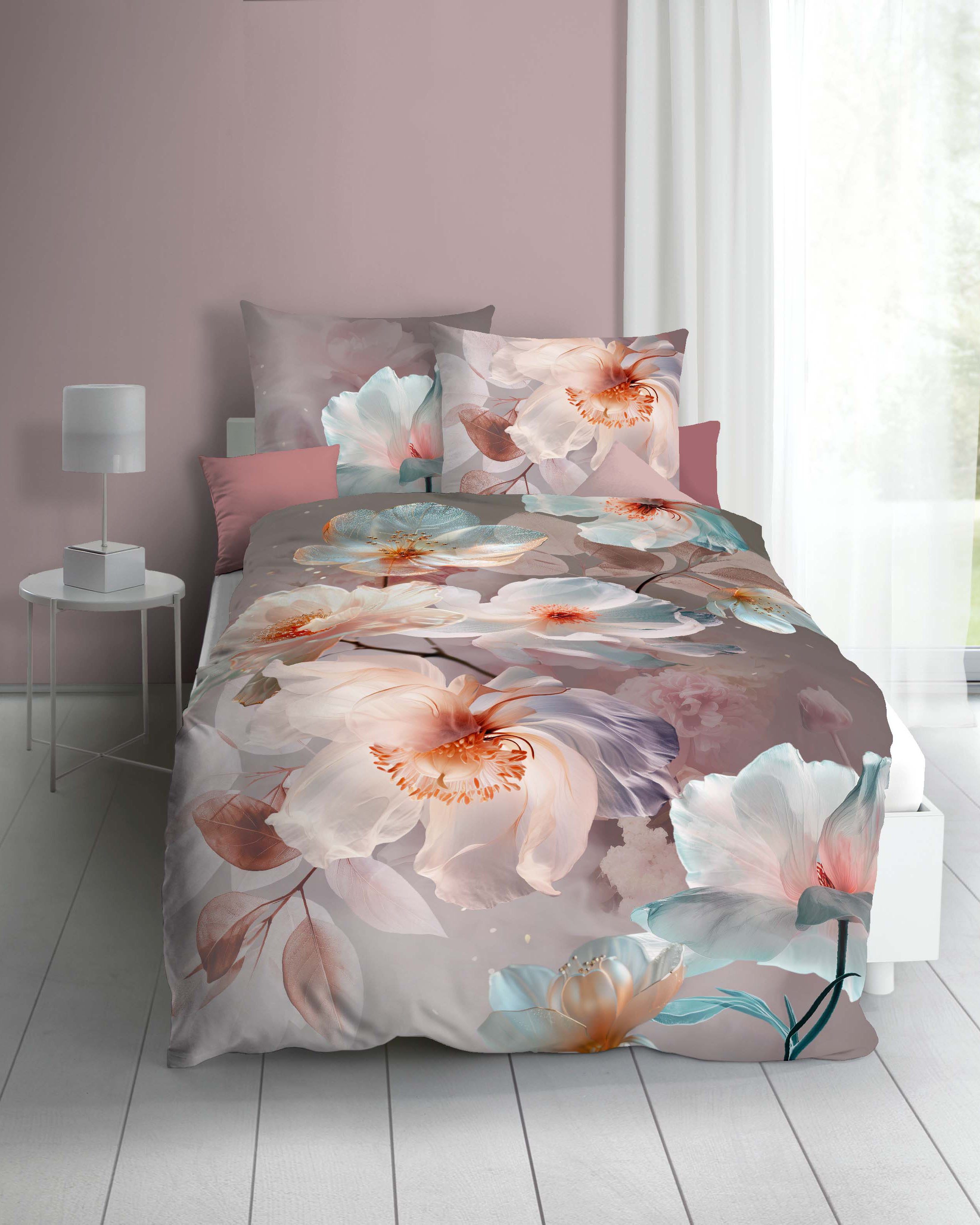 Kaeppel Bettwäsche Mother of Pearl, Mako-Satin, 2 teilig, Mit Blumen