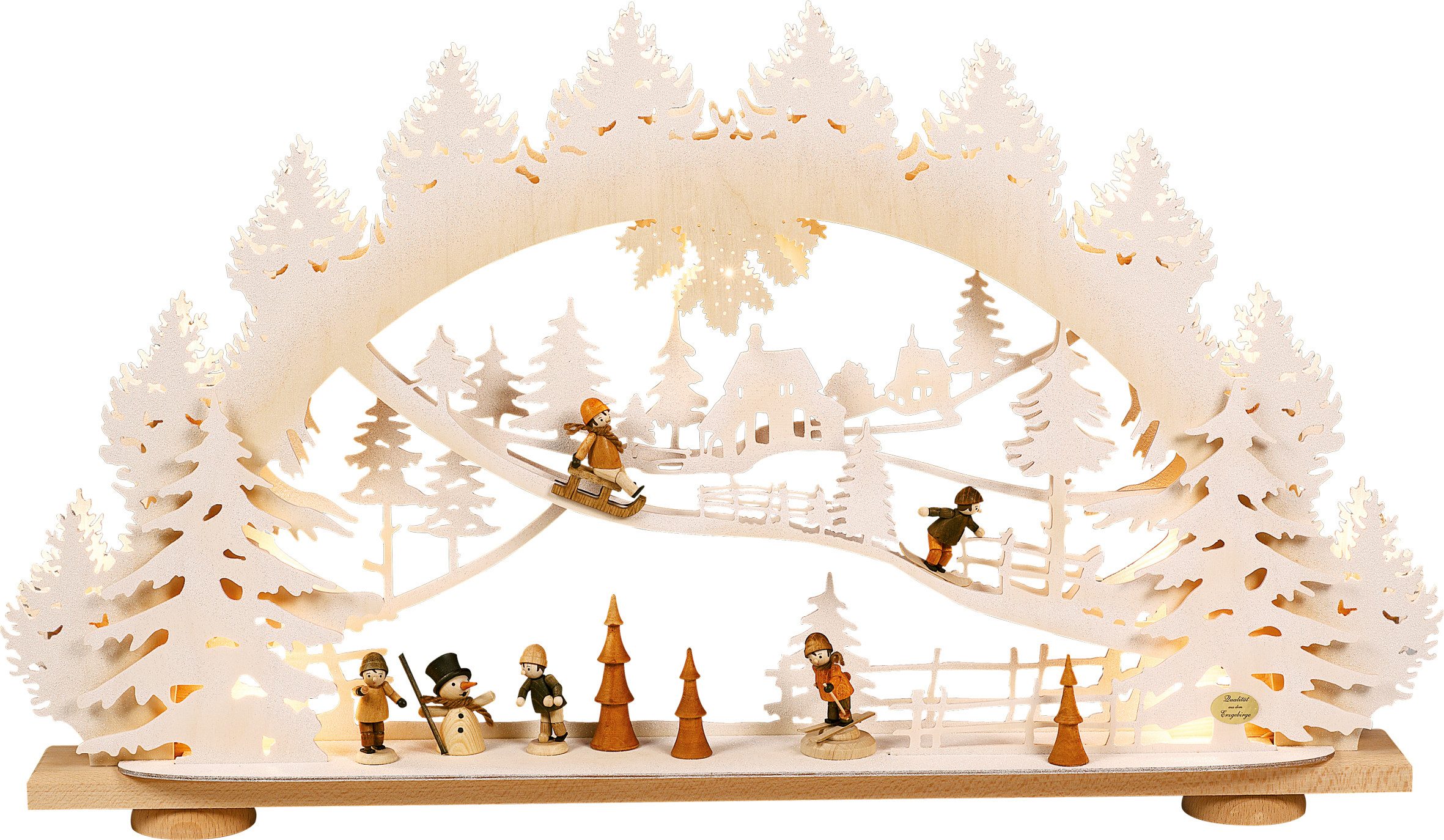 SAICO Original LED Schwibbogen 3D-Lichterbogen, Kinder im Schnee, Premium LED-Beleuchtung, warmweiß, BxHxT: 66x40x8,5 cm
