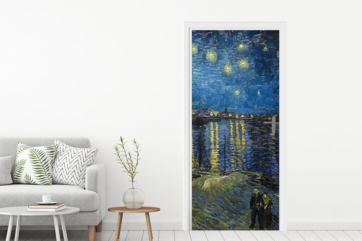 MuchoWow Türtapete Sternennacht über dem Matt, - Türaufkleber, Vincent cm Gogh, Paris St), Tür, (1 Van 75x205 für Orsay bedruckt, Fototapete