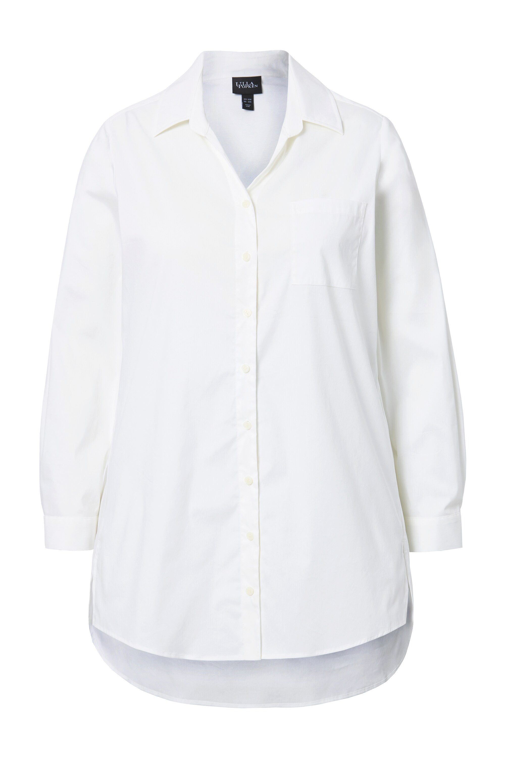 Ulla Popken Hemdbluse Longbluse Zierbänder Hemdkragen günstig online kaufen