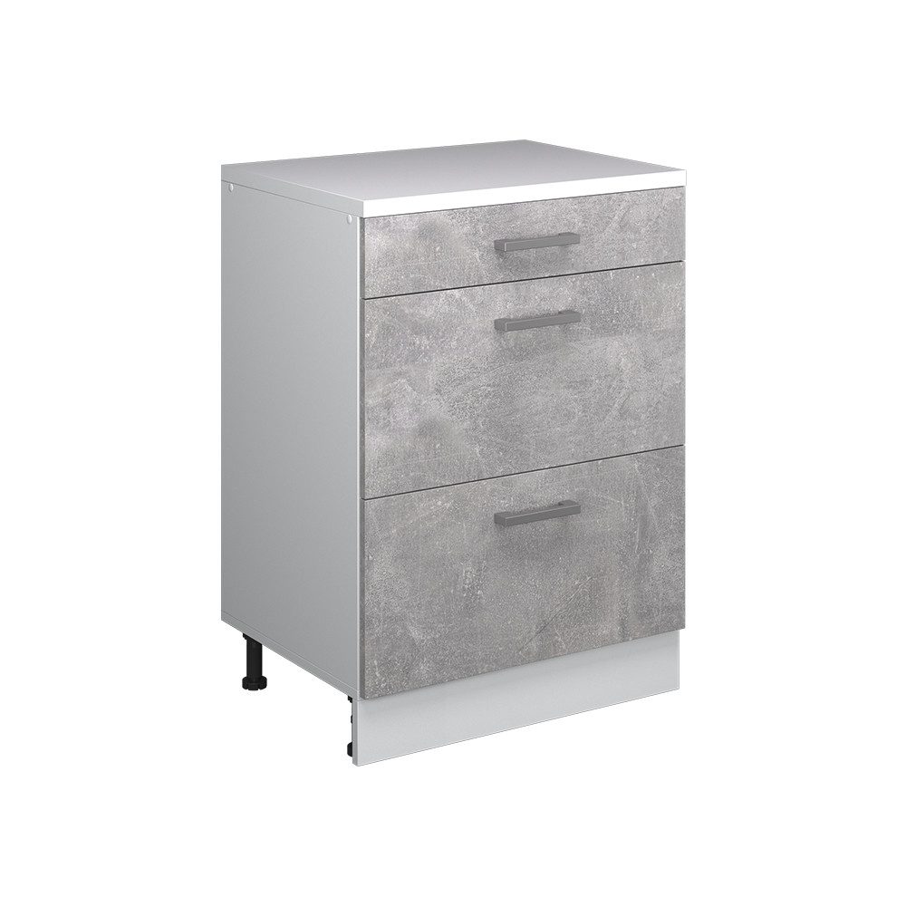 Vicco Unterschrank R-Line, Beton, 60 cm ohne Schräge mit 3 Schubladen