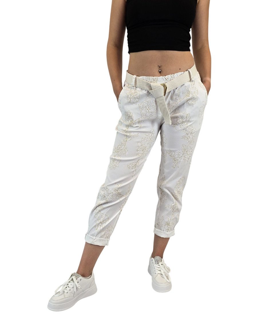 Sa-Lucca Jogger Pants Damen Joggpants mit edlem Blumen-Muster und Stretch-Komfort elastischer Bund