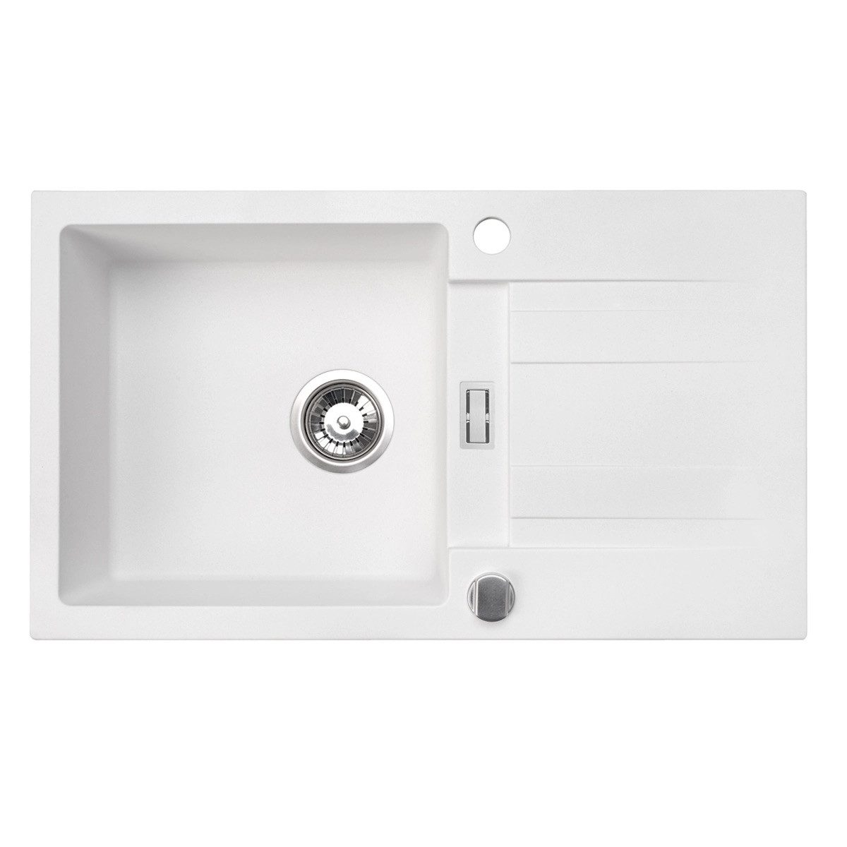 Homeline Granitspüle Granitspüle Londonn Schwarz Weiß Beige Grau Küchenspüle 76x44 cm, 76/44 cm, (Spar-Set, 3 St., Inklusive Wasserhahn und Ablaufgarnitur), Mehrere Farben