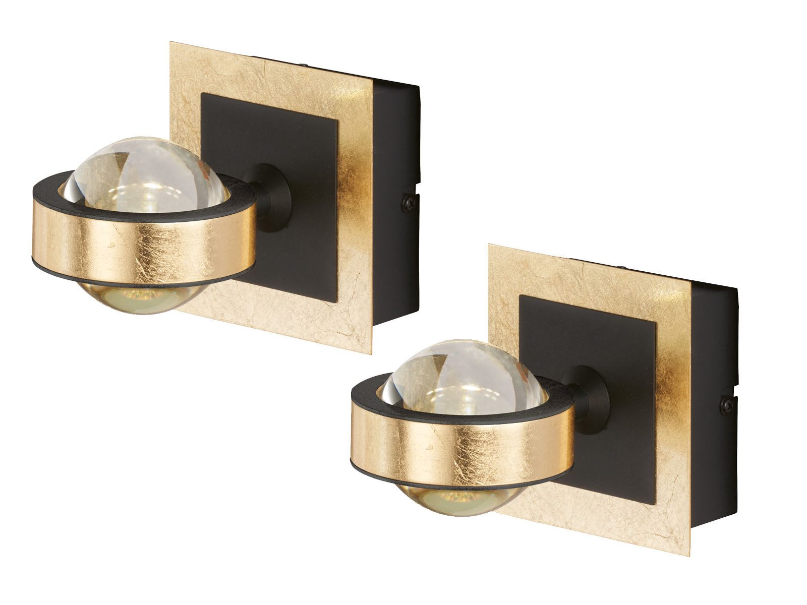 FISCHER & HONSEL LED Wandleuchte, Dimmfunktion, LED fest integriert, Lichtfarbe Warmweiß-Neutralweiß einstellbar, 2er SET Schwarz Gold mit Kugel für Wandbeleuchtung Innen, 12cm klein