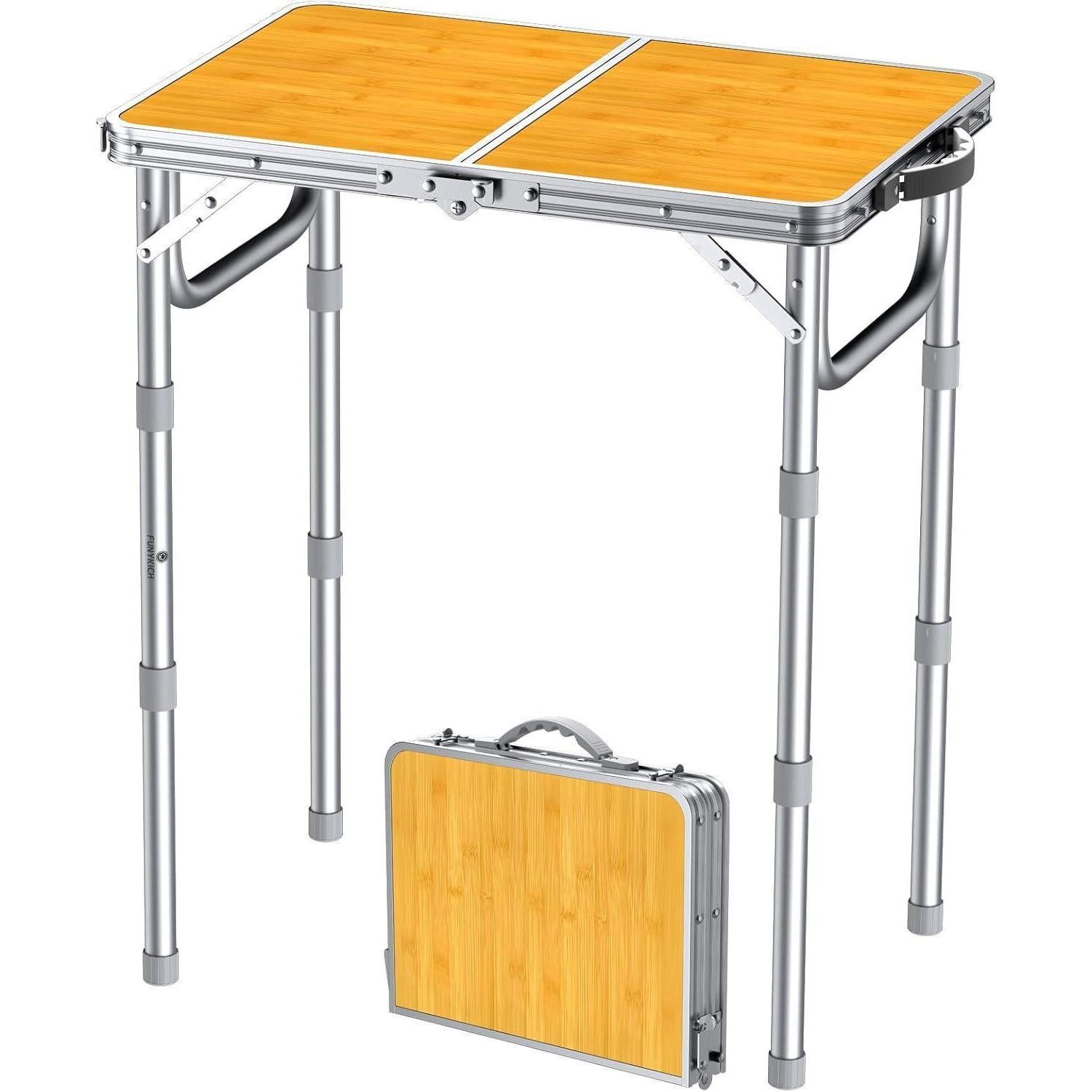 LuxusKollektion Campingtisch Campingtisch Aluminium Klappbar 58x40cm(3 Höhen) Silbergelb
