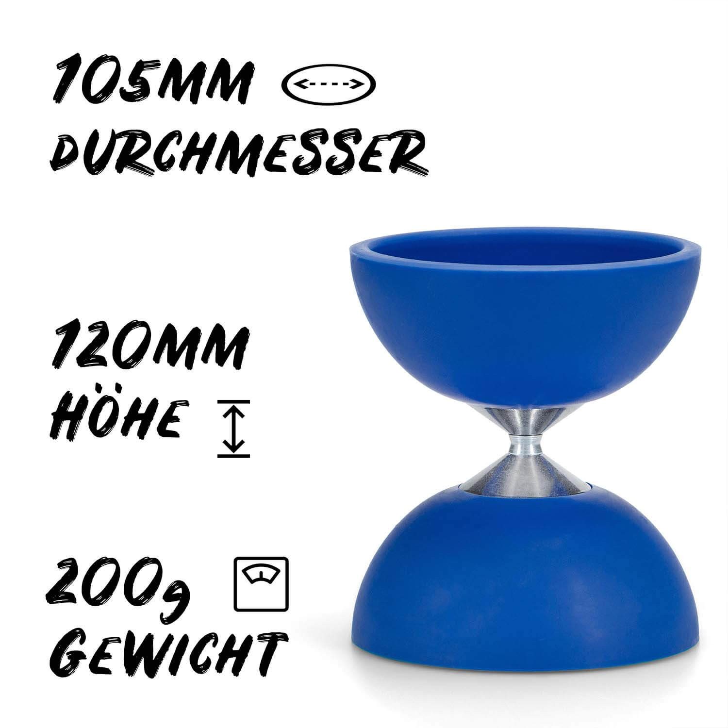Diabolo Freizeitsport Diabolo (pink oder blau) mit Alusticks, Schnur & Anleitung, (Jonglage Komplettset mit Bällen & Diabolo Geschenkbox, 3-tlg), Jonglierbälle Set für Kinder & Anfänger 3er Premium (blau)