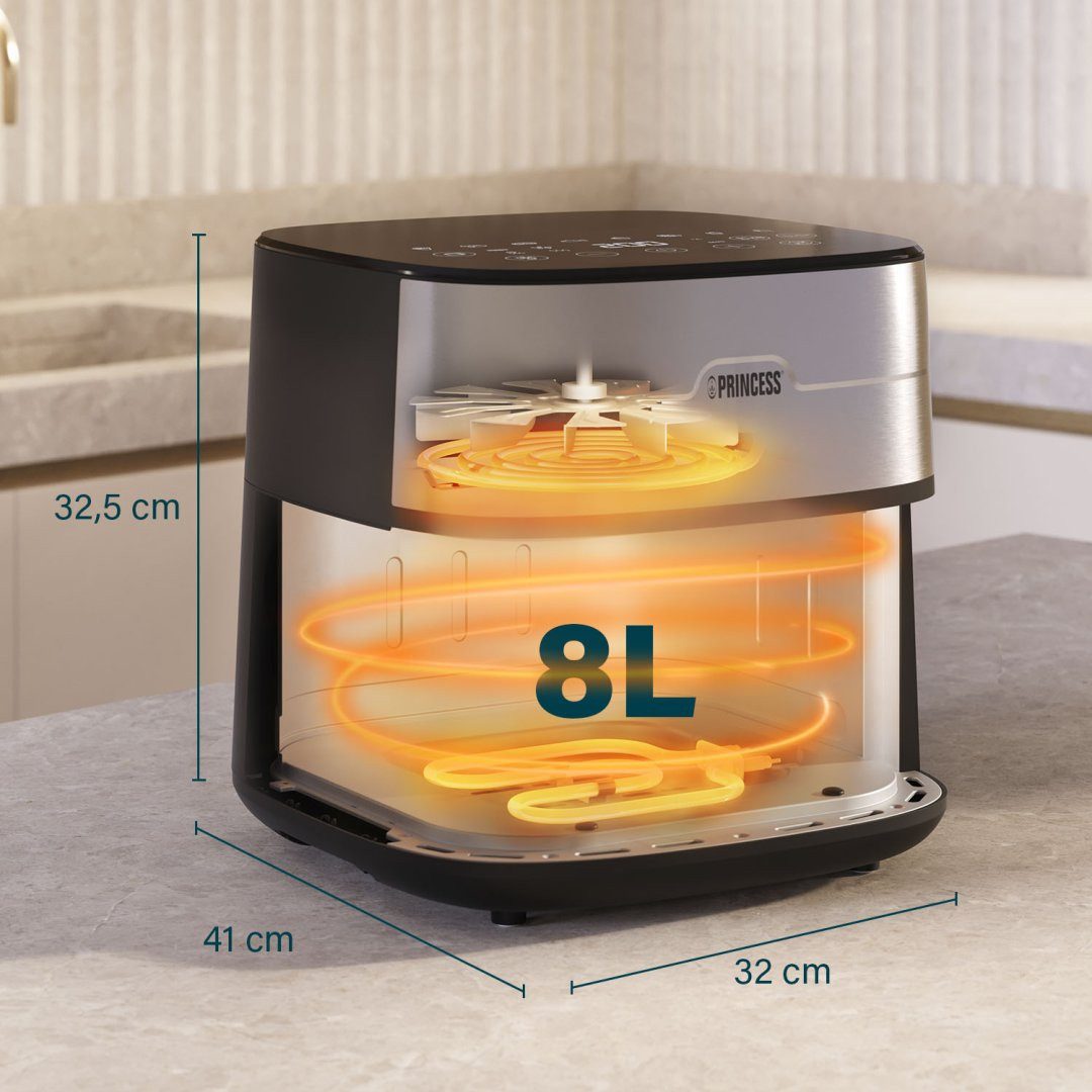 PRINCESS Heißluftfritteuse 01.182280.01.001, 2000 W, Duales Heizelement – 2000 W