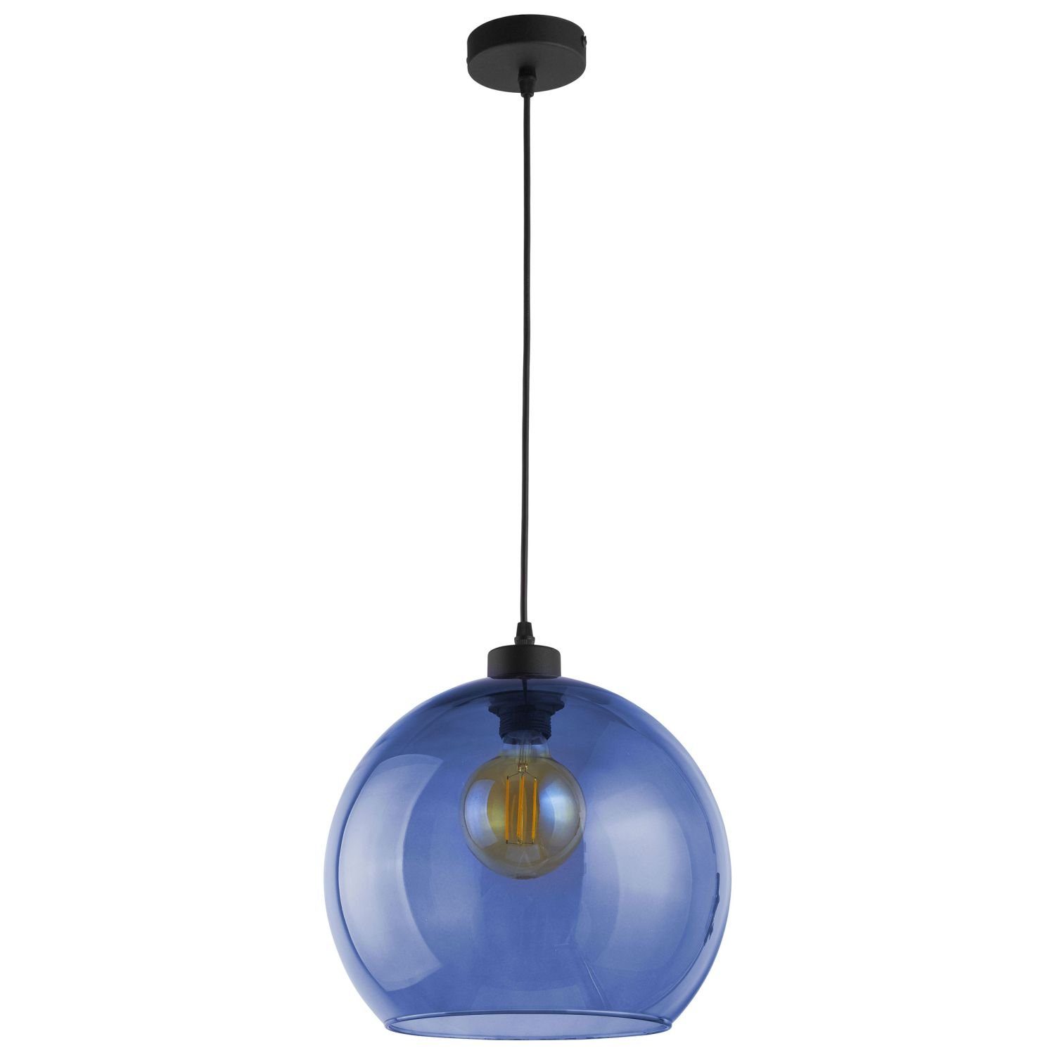 Licht-Erlebnisse Pendelleuchte KALETE, ohne Leuchtmittel, Kugelschirm Ø 30 cm Schwarz Blau Metall Glas E27