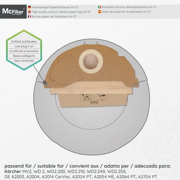 McFilter Staubsaugerbeutel (10 Stück) + 1 Filter, passend für Kärcher A2014 A 2014 CarVac, 11 St., Hohe Reißfestigkeit, Formstabile Deckscheibe, 2-lagig