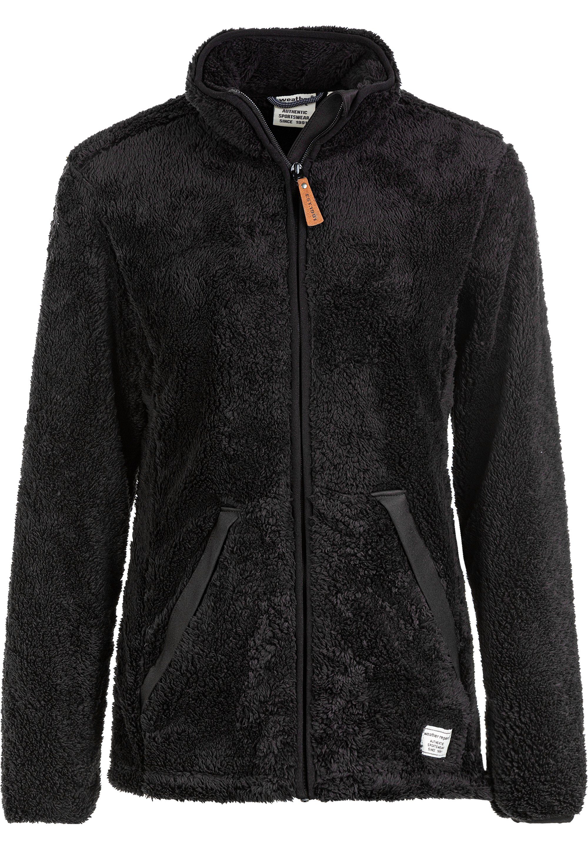 schwarz WEATHER Plüsch-Design Lucille REPORT in tollem Fleecejacke