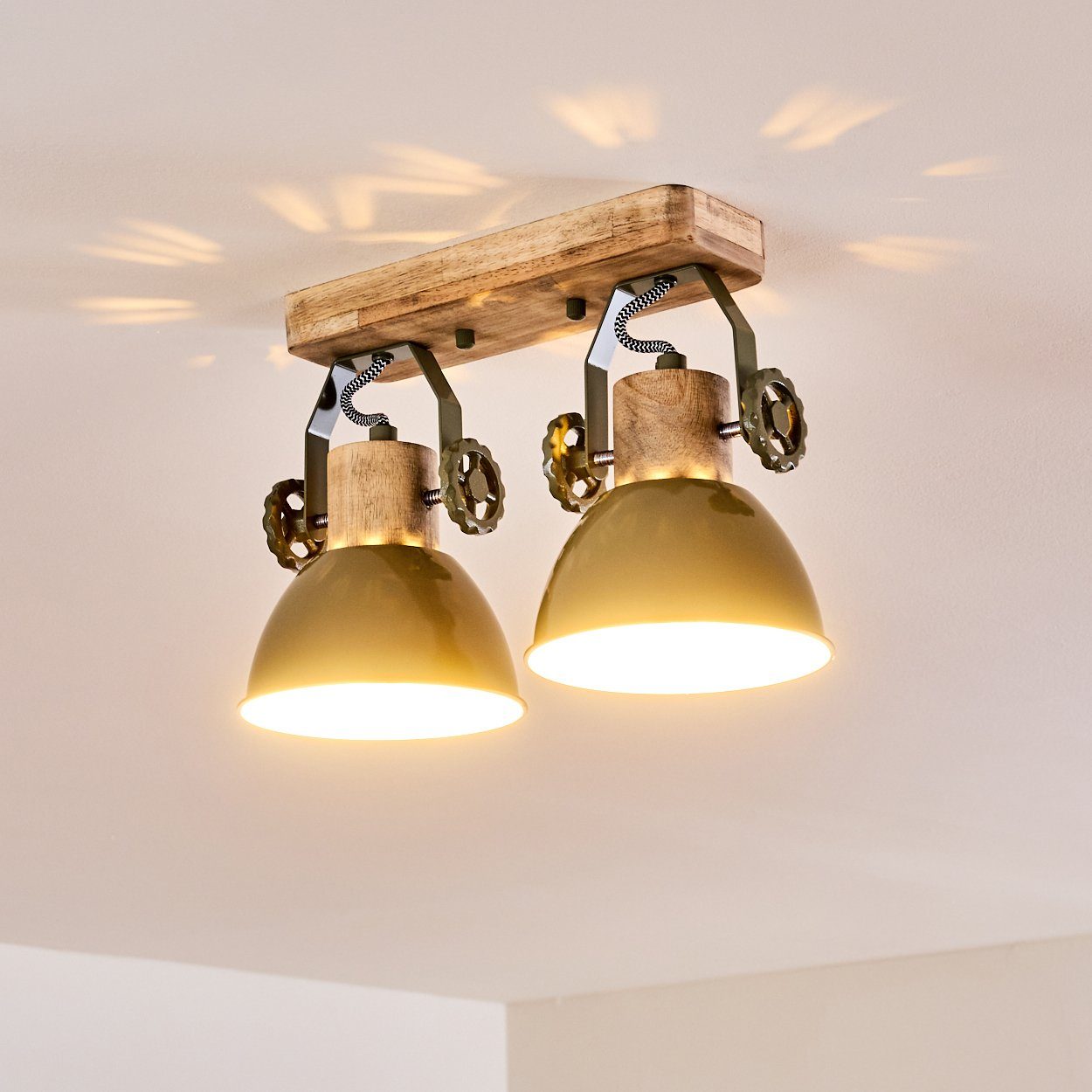 verstellbaren Retro/Vintage Grün/Weiß/Braun, Leuchtmittel, mit in Strahlern, ohne im Deckenlampe Design »Cotes« Spot hofstein aus Deckenleuchte 2xE27, Metall/Holz