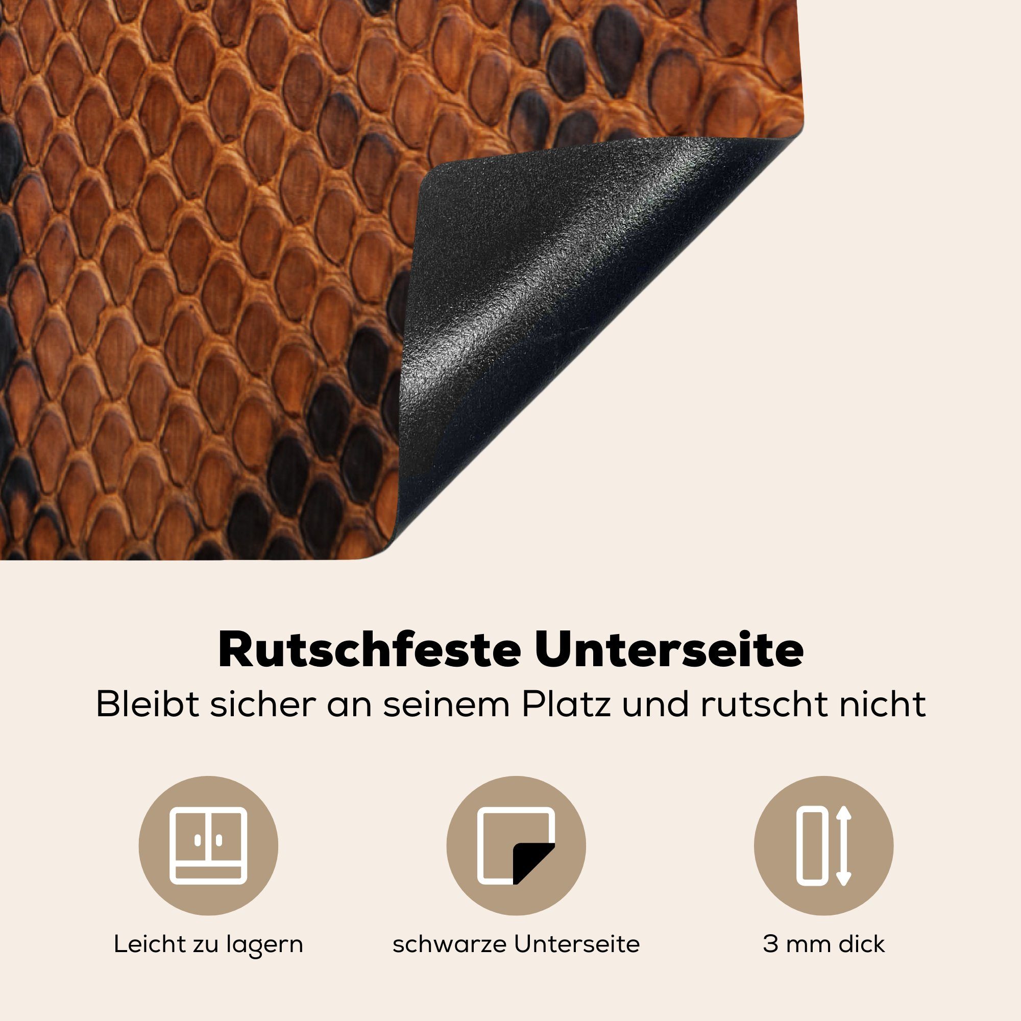 - für Vinyl, Arbeitsplatte Ceranfeldabdeckung, 83x51 MuchoWow tlg), Orange cm, - Leder Tierfell, Herdblende-/Abdeckplatte - (1 Induktionsschutz küche