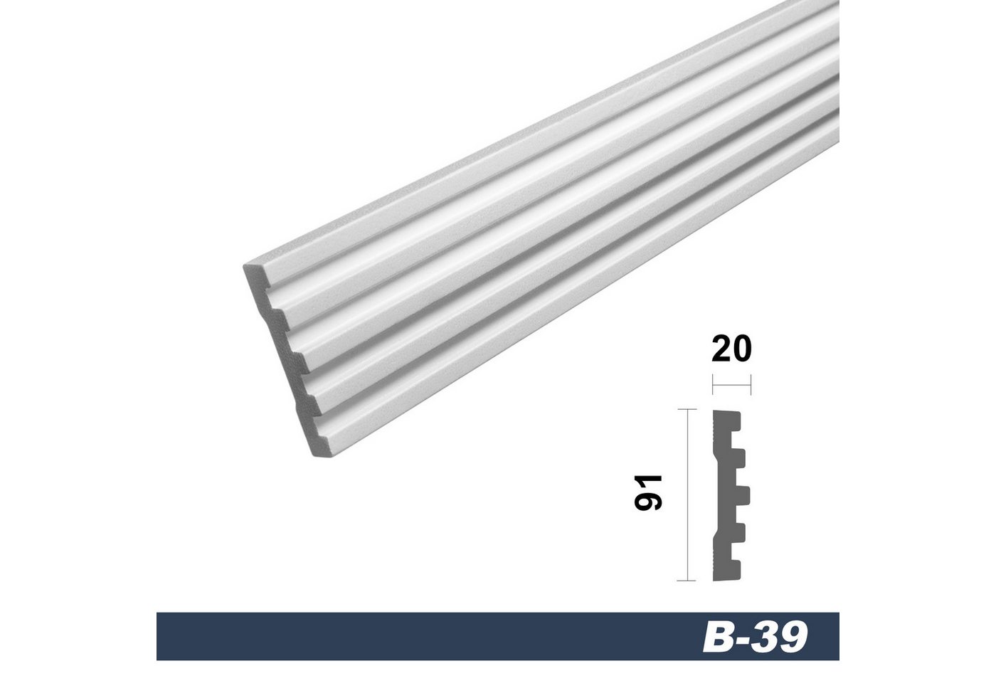Thumbnail - marbet design Stuckleiste B-39, 2 Meter, Deckenleisten Sparpaket aus Styropor EPS - Stuckleisten gemustert, leicht im tr...
