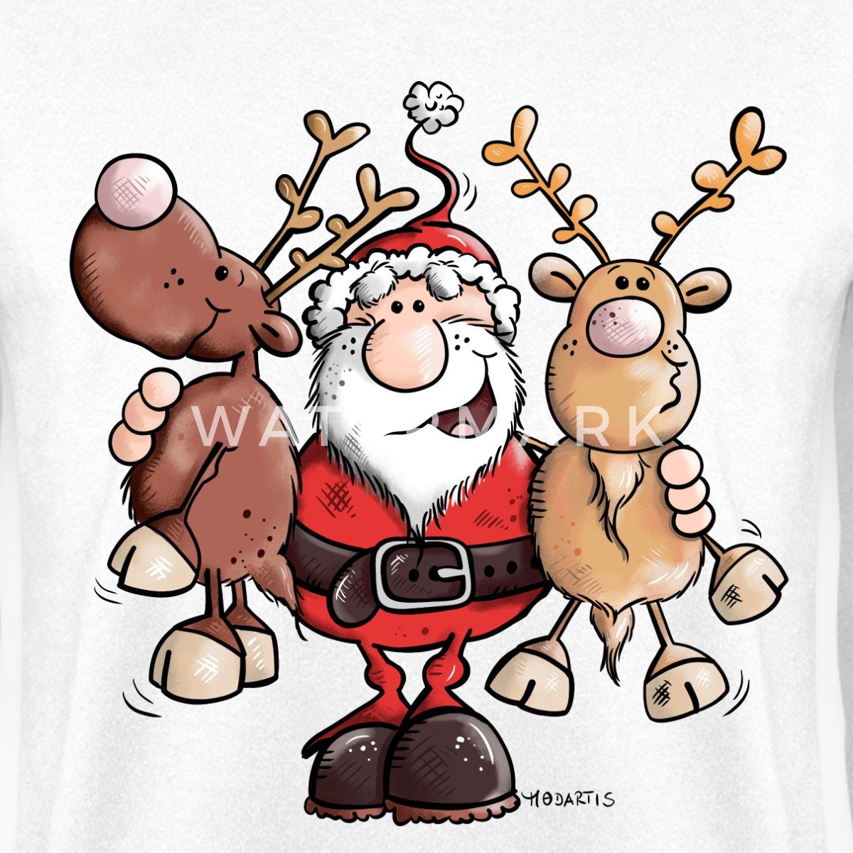 Spreadshirt Sweatshirt Fröhlicher Weihnachtsmann Mit Rentieren Cartoon Stil günstig online kaufen
