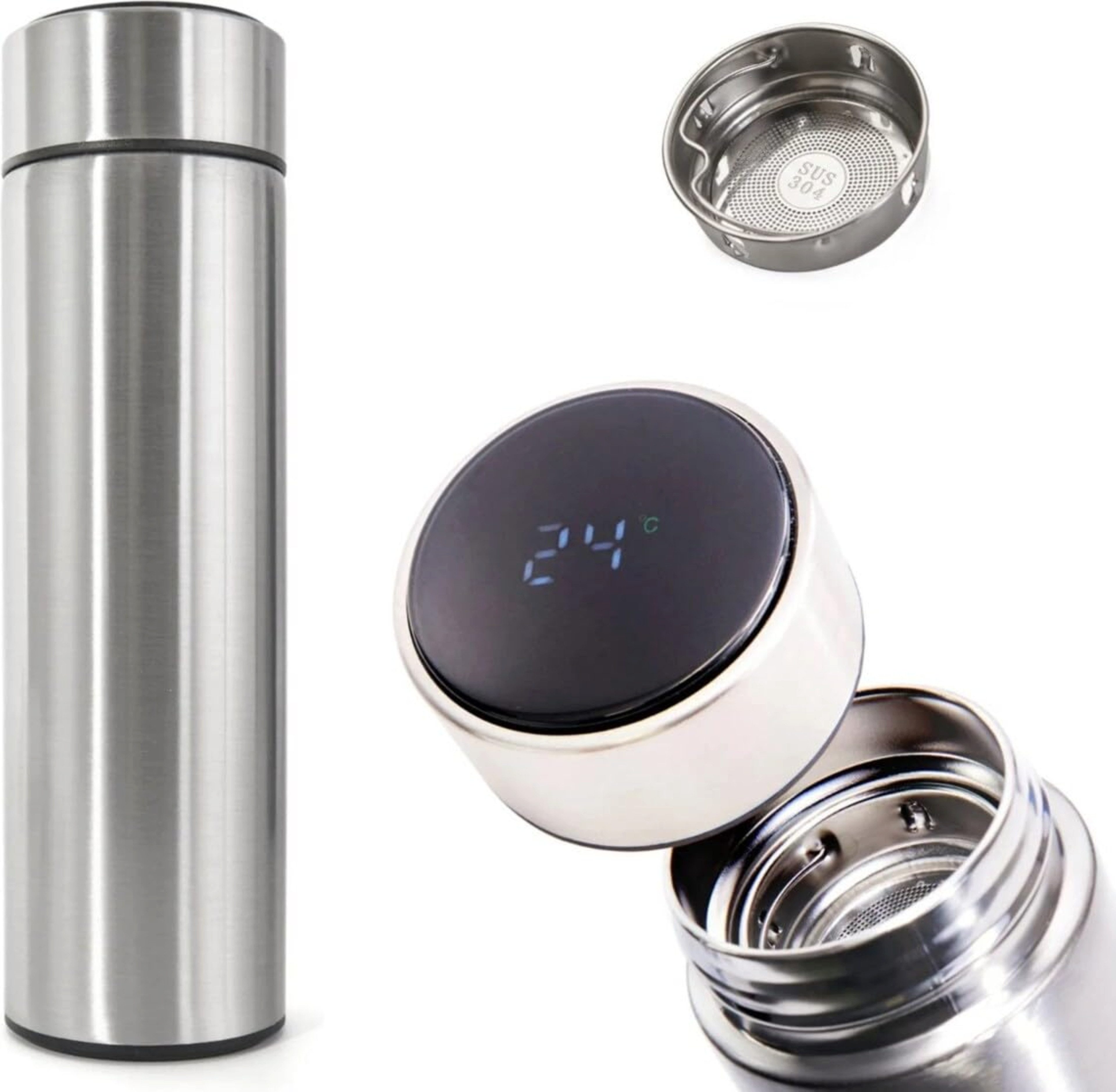 Ikonka Isolierflasche Smart Thermosbecher 500ml mit LED-Temperaturanzeige & Vakuumisolierung, Thermosbecher 500ml mit LED-Display, Vakuumisolierung & Siebeinsatz