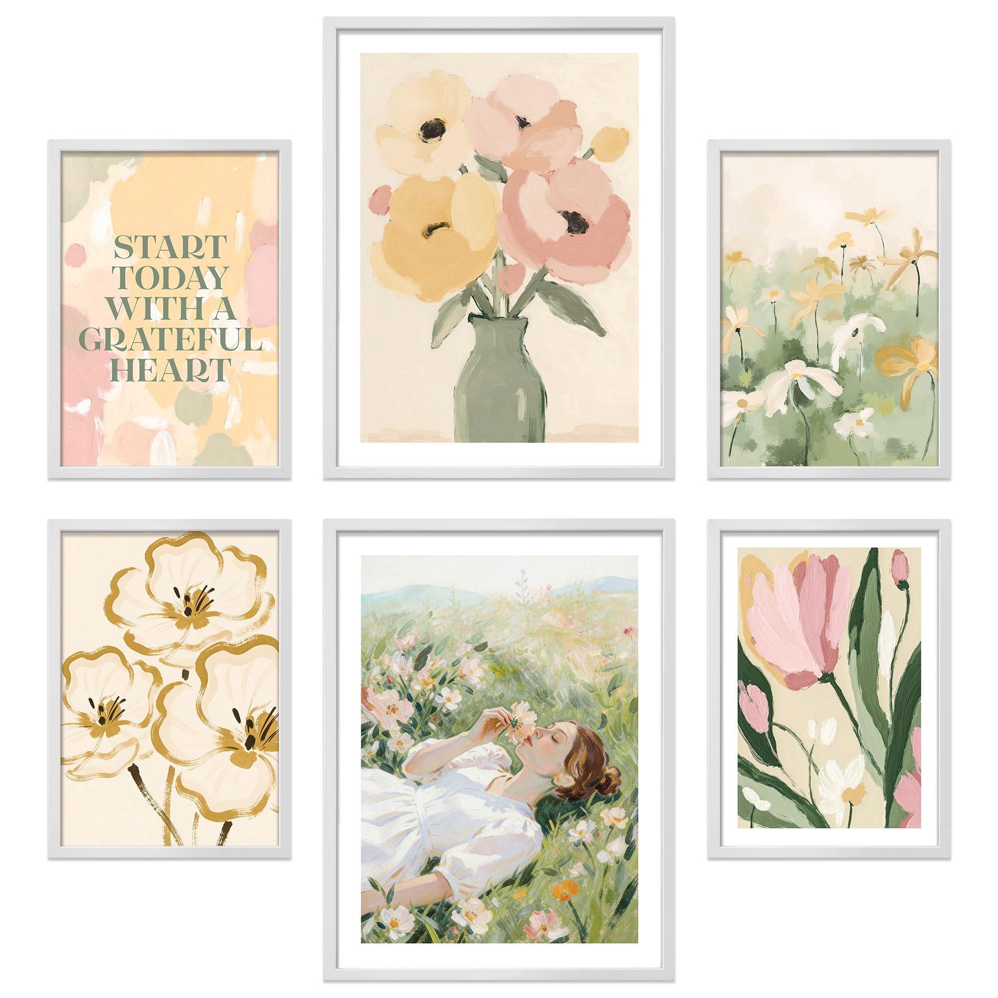 ARTFAVES Bilder-Collage Poster Set Abstract Green Art I mehrteilige Bilderwand I Wandbilder Ab, (Wandbilder modern, 6 St)