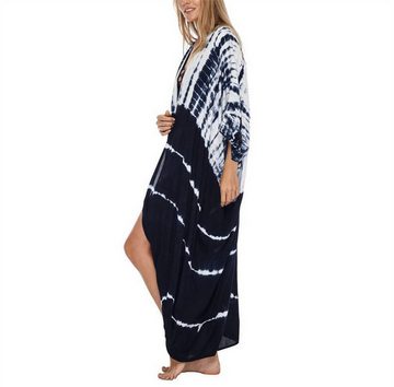 AFAZ New Trading UG Strandkleid Schwarz-weißer Batik-Cardigan-Strandrock-Bikini-Überzug Badeanzug mit Strickjacke und Sonnenschutzkleidung für den Urlaub