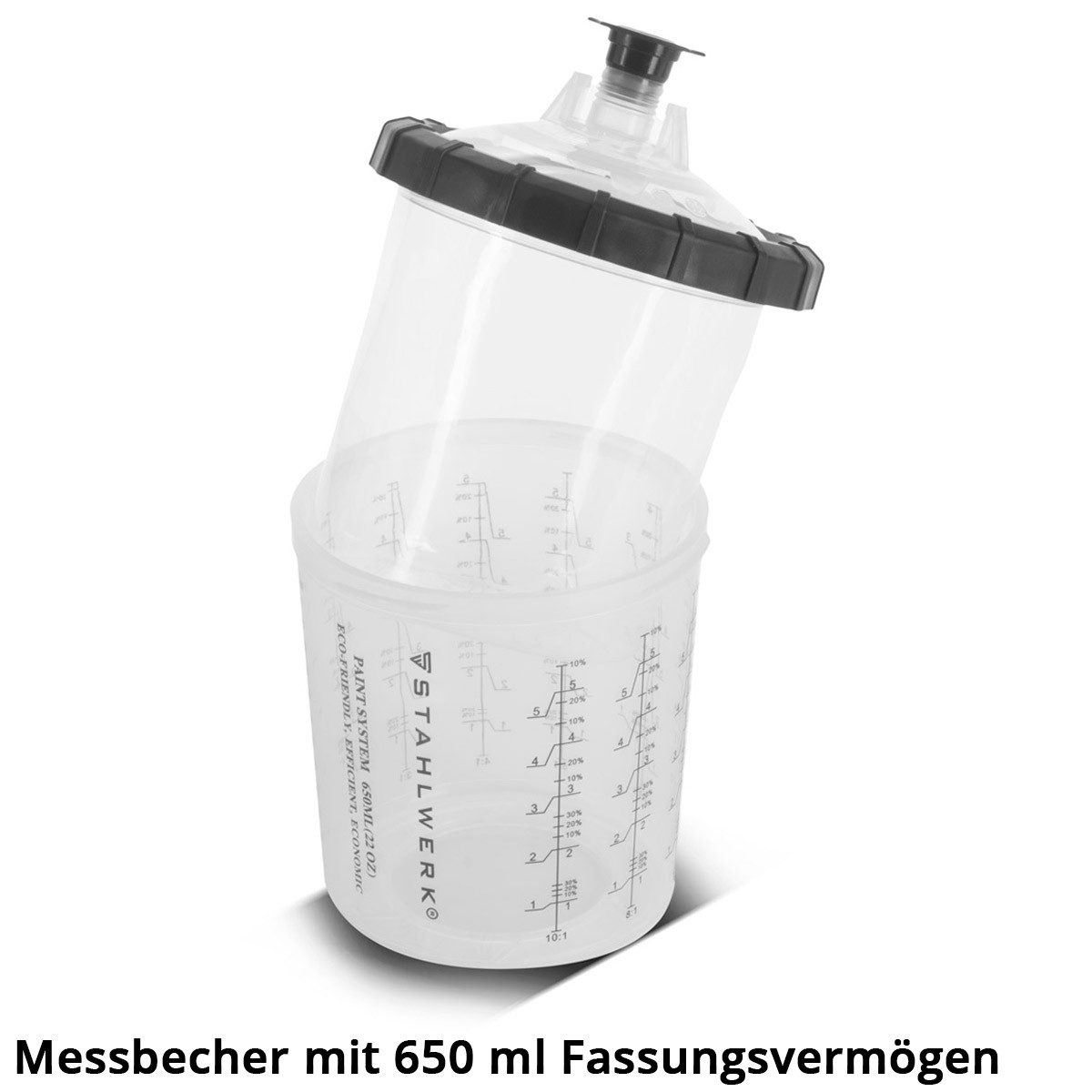 STAHLWERK Druckluftwerkzeug Mischbecherset 25-teilig zur Verwendung an, (Paket, 6-tlg., Set), zum Mischen und Auftragen von Lacken